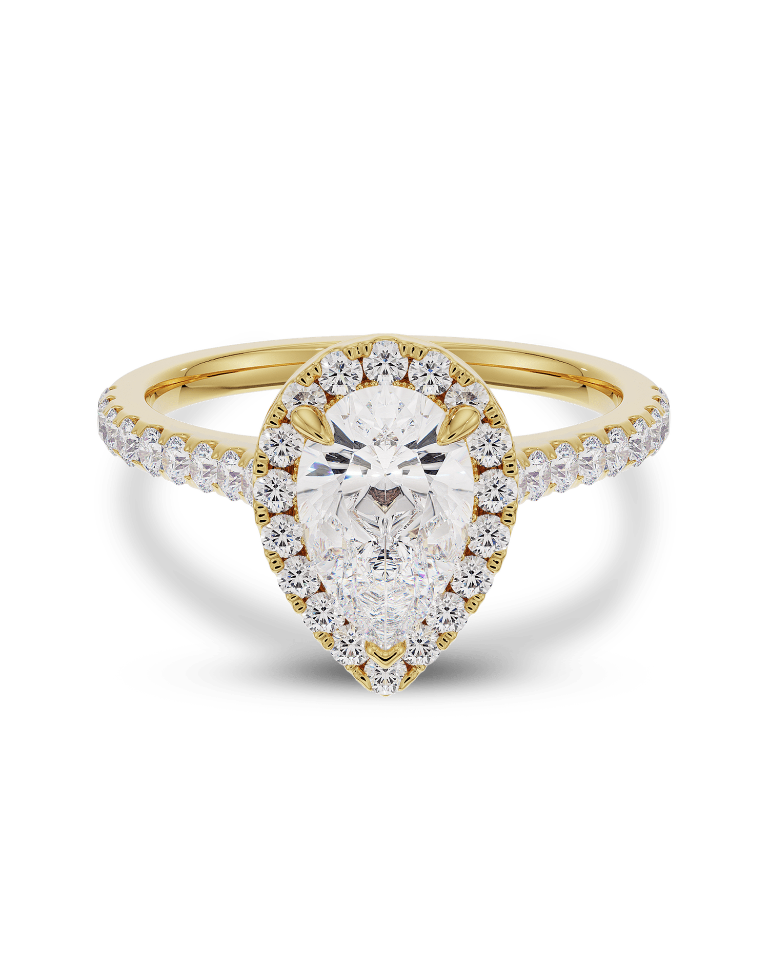 1.30 Carats Pear Shape Moissanite Halo & Pave Engagement Ring