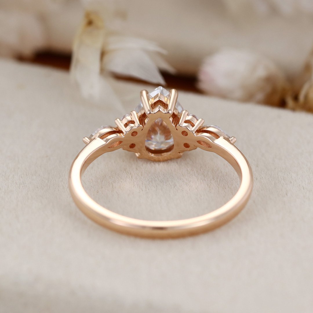 1.50 Carats Pear Shape Moissanite Cluster Engagement Ring
