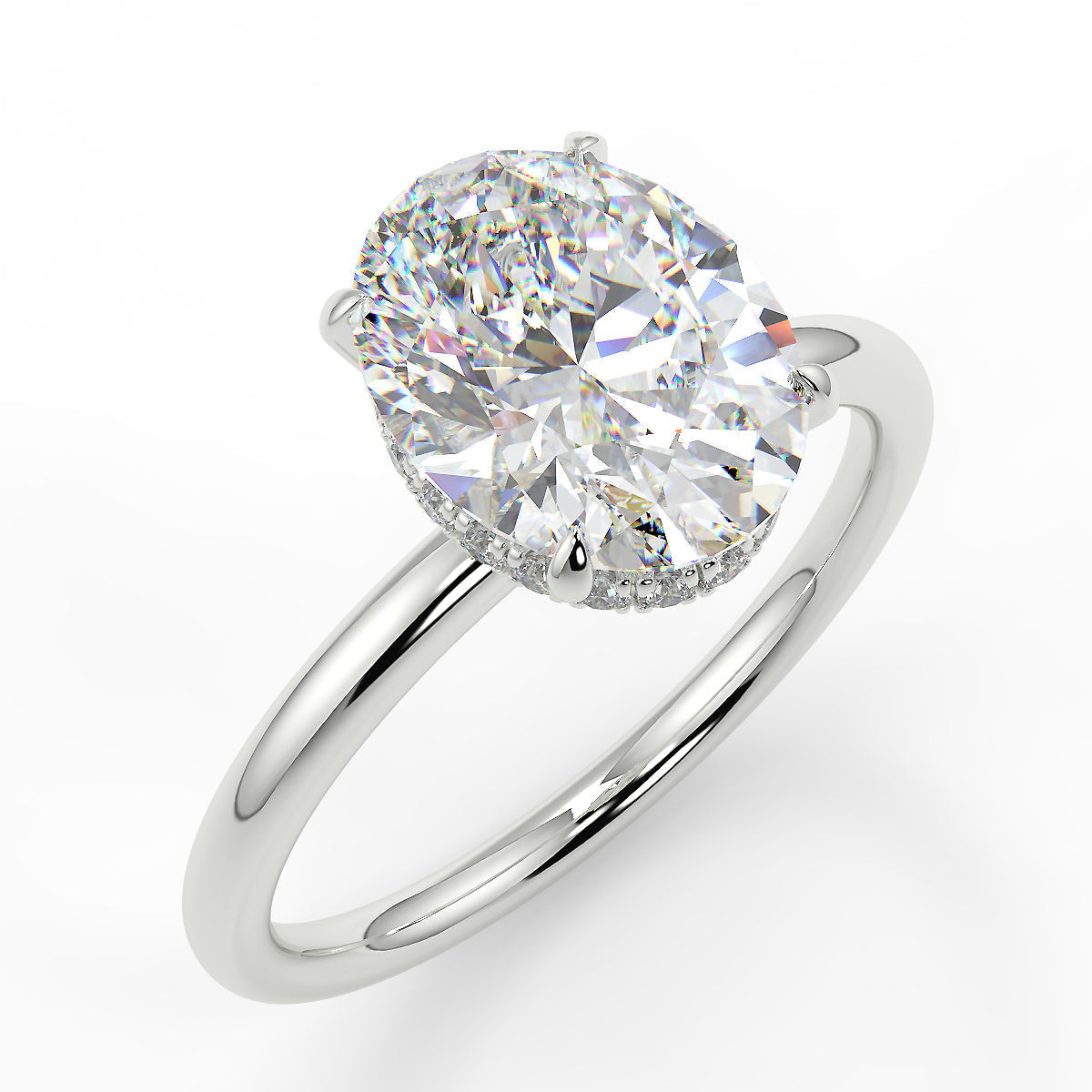 2.50 Carats Oval Shape Moissanite Hidden Halo Engagement Ring