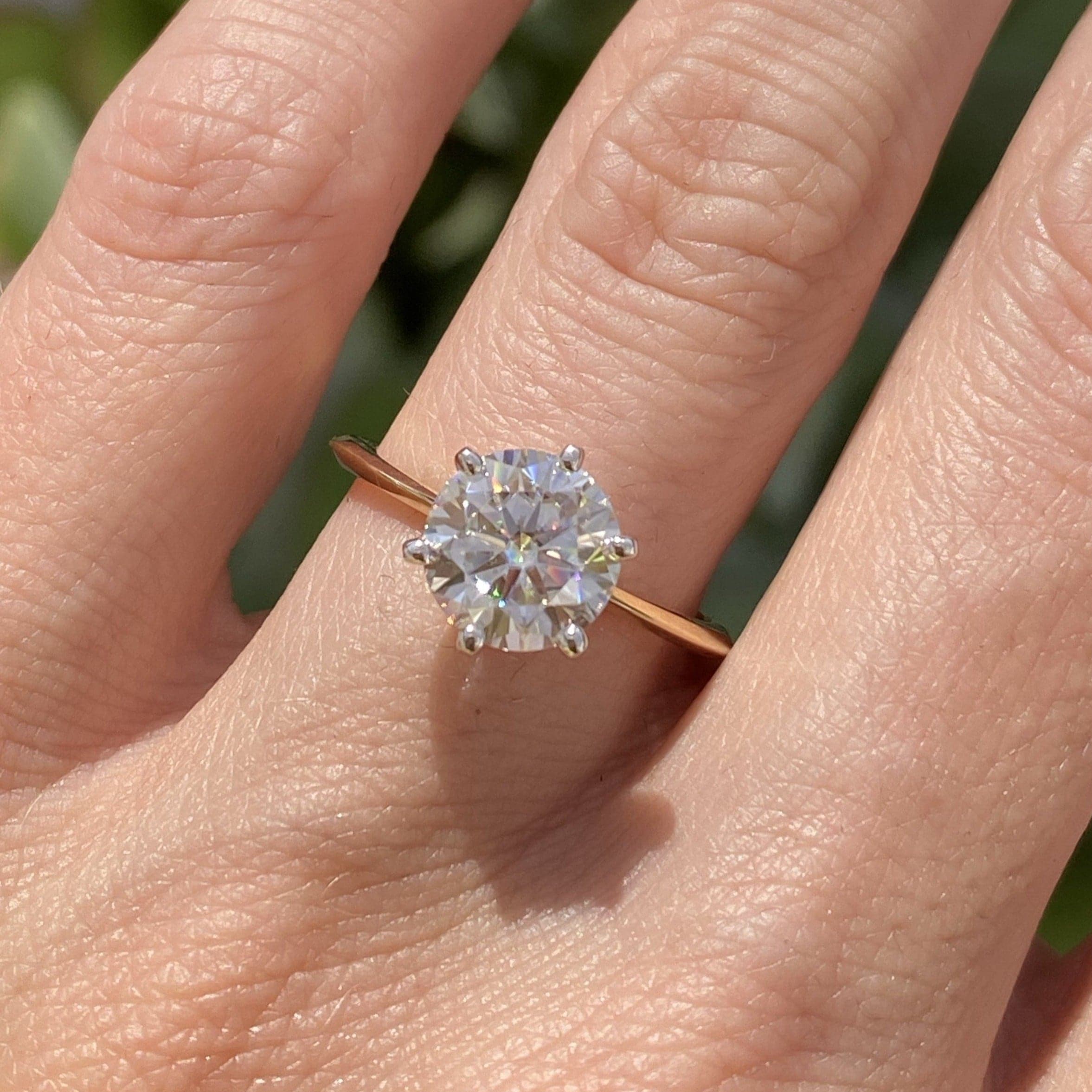 2.0 Carats Round Shape Moissanite Solitaire Engagement Ring