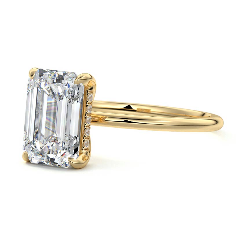 2.50 Carats Lab Grown Diamond Emerald Shape E-VS1 Hidden Halo Engagement Ring