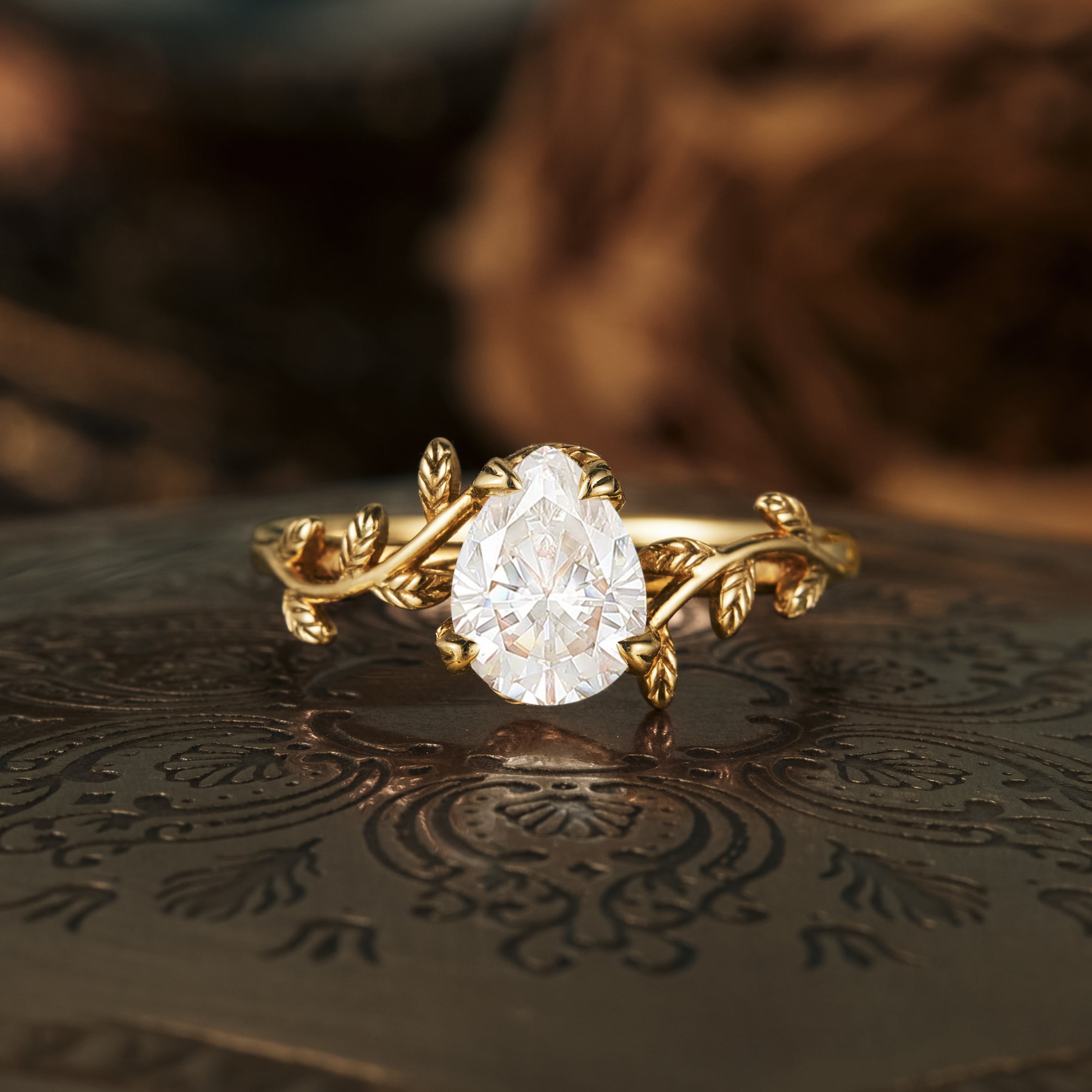1.25 Carat Lab Grown Diamond Pear Shape E-VS1 Vintage Engagement Ring