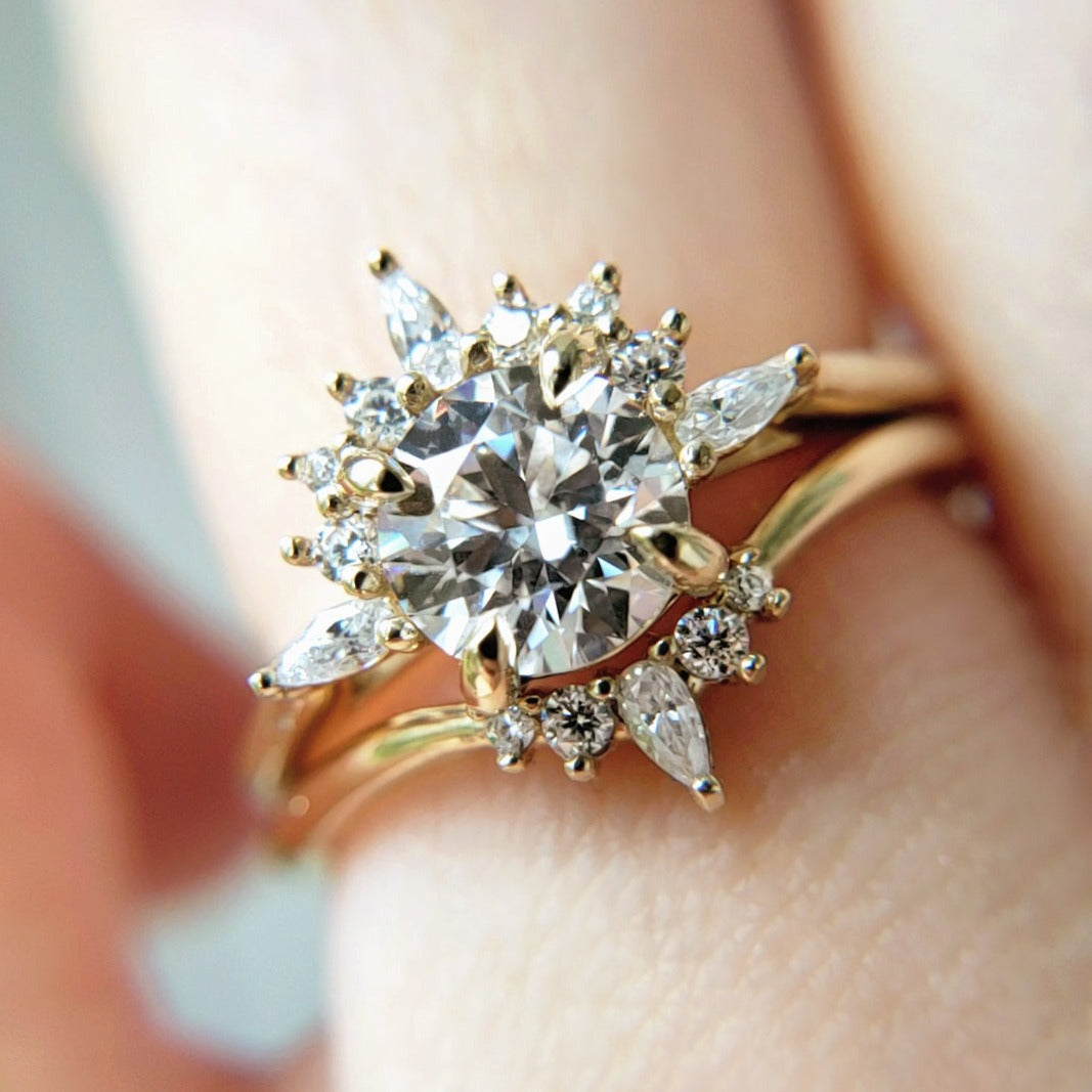 1.0 Carats Round Shape Moissanite Cluster Engagement Ring