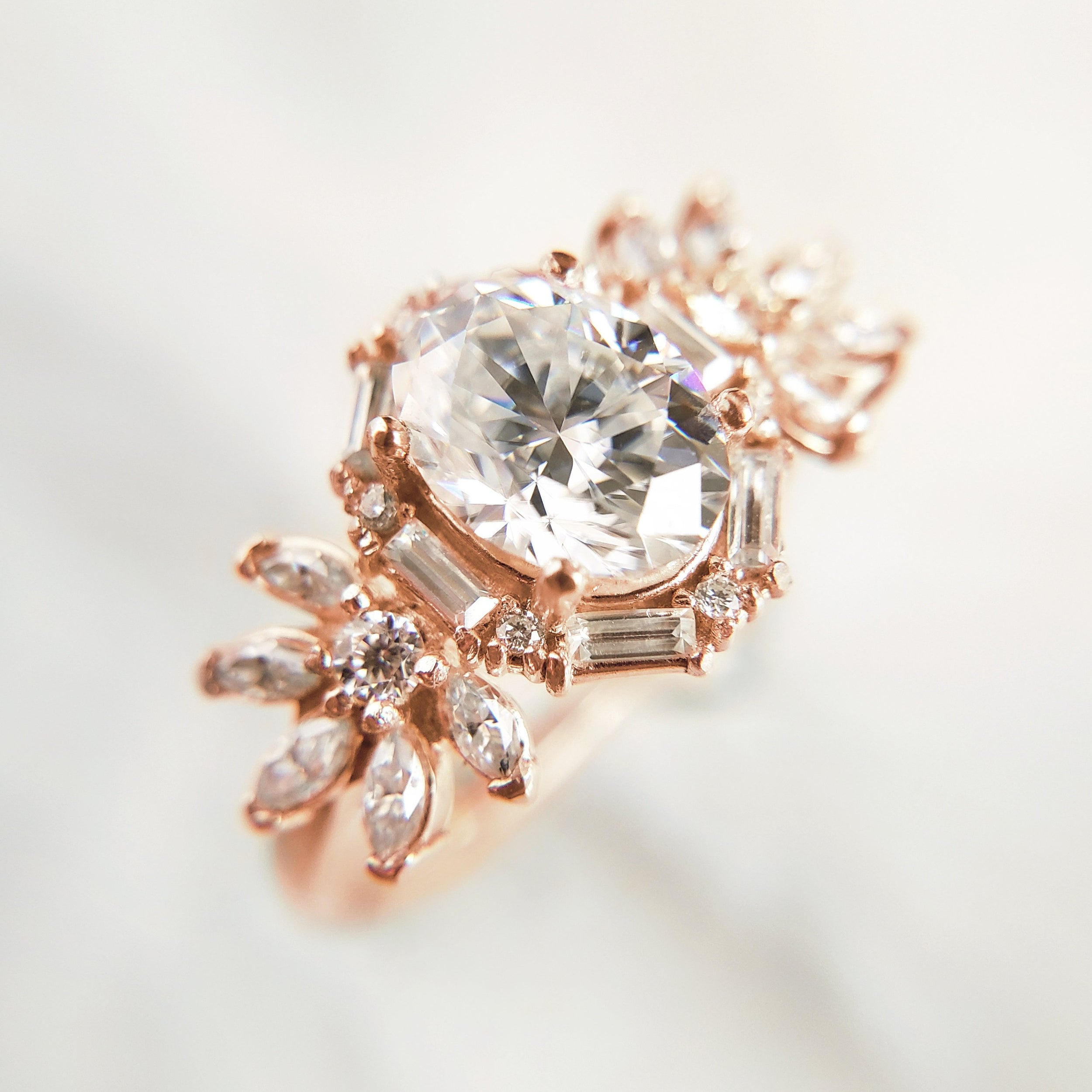 1.25 Carats Oval Shape Moissanite Vintage Cluster Engagement Ring
