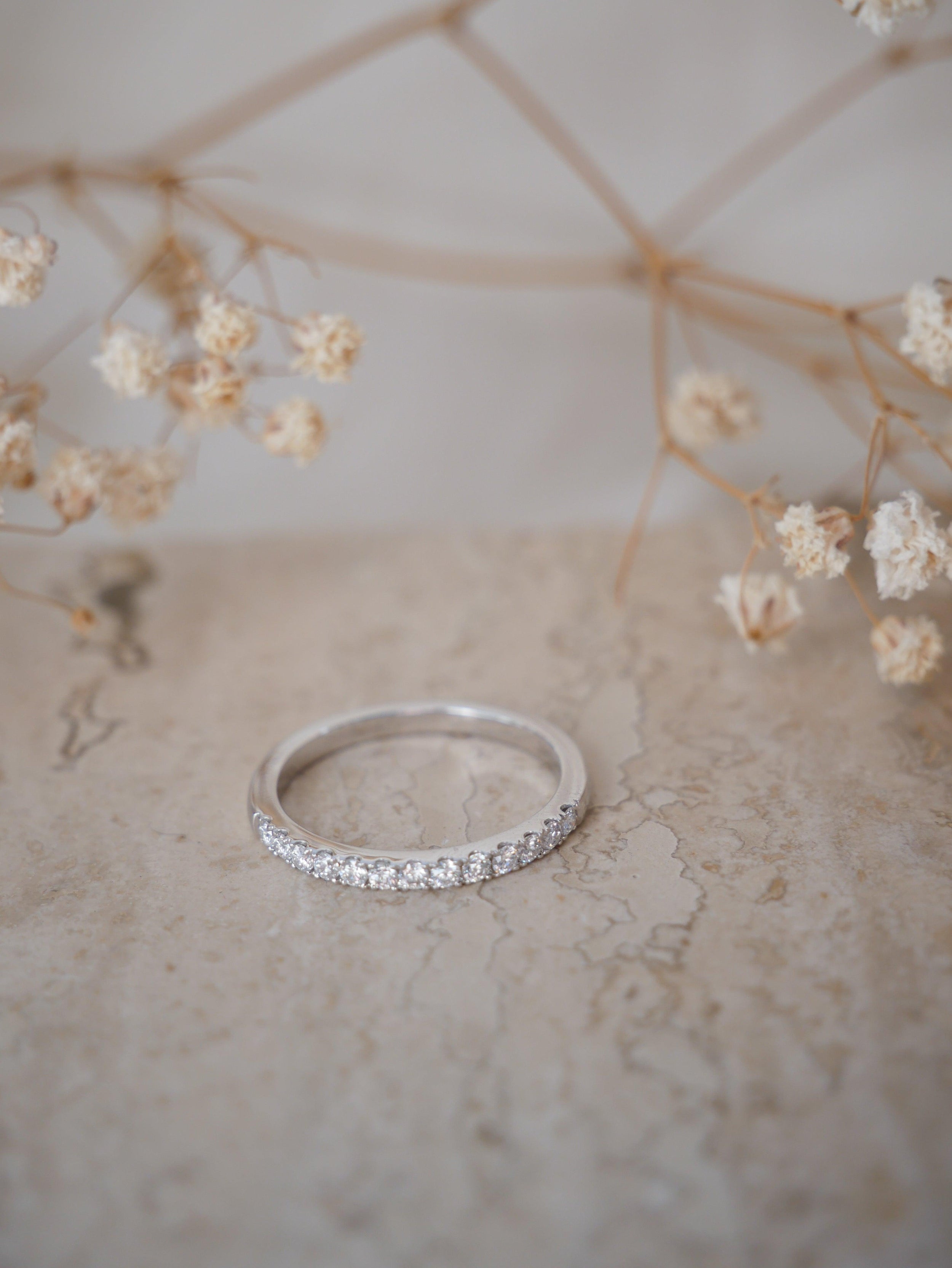 0.45 Carats Moissanite Round Shape Half Pave Wedding Band