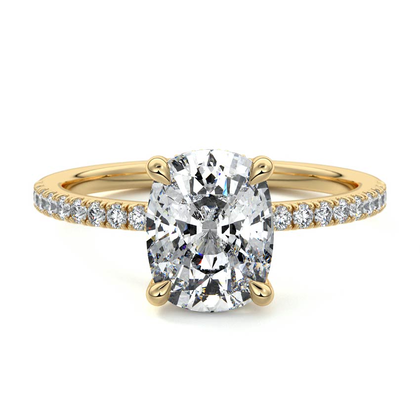 1.50 Carats Lab Grown Diamond Cushion Shape F-VS1 Hidden Halo & Pave Engagement Ring
