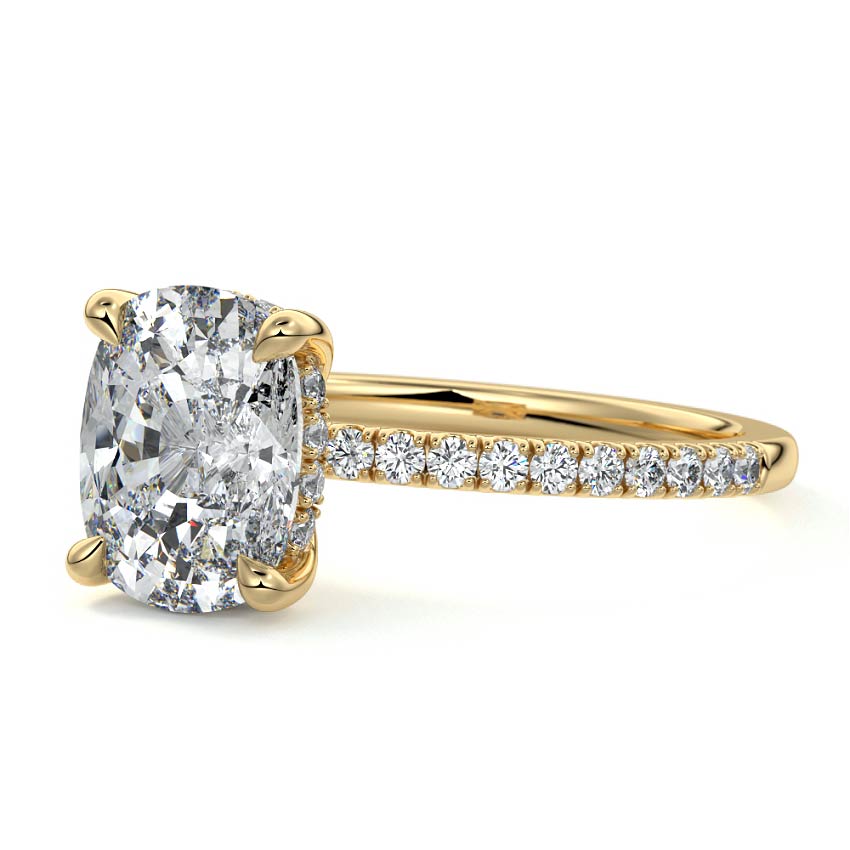 1.50 Carats Lab Grown Diamond Cushion Shape F-VS1 Hidden Halo & Pave Engagement Ring