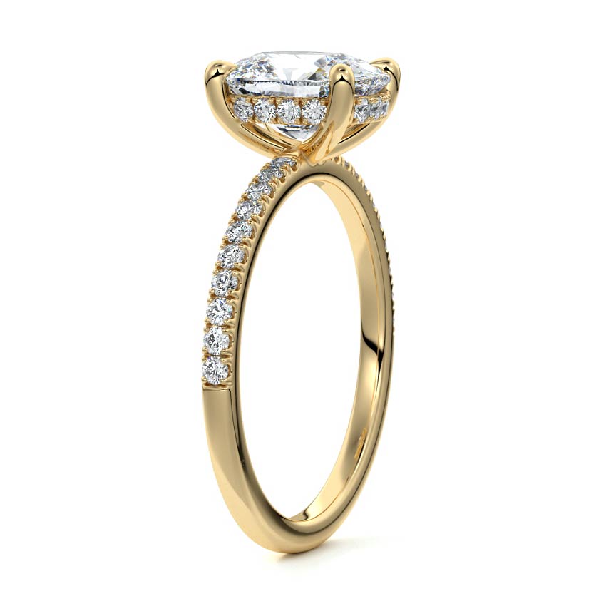1.50 Carats Lab Grown Diamond Cushion Shape F-VS1 Hidden Halo & Pave Engagement Ring
