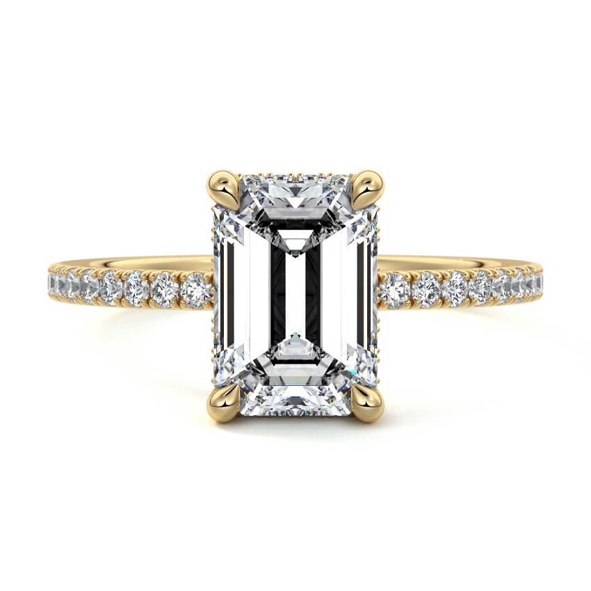 3.0 Carats Lab Grown Diamond Emerald Shape E-VS1 Hidden Halo & Pave Engagement Ring