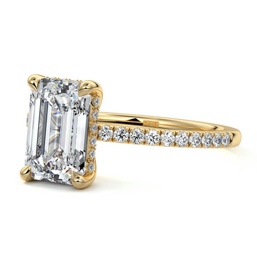 3.0 Carats Lab Grown Diamond Emerald Shape E-VS1 Hidden Halo & Pave Engagement Ring