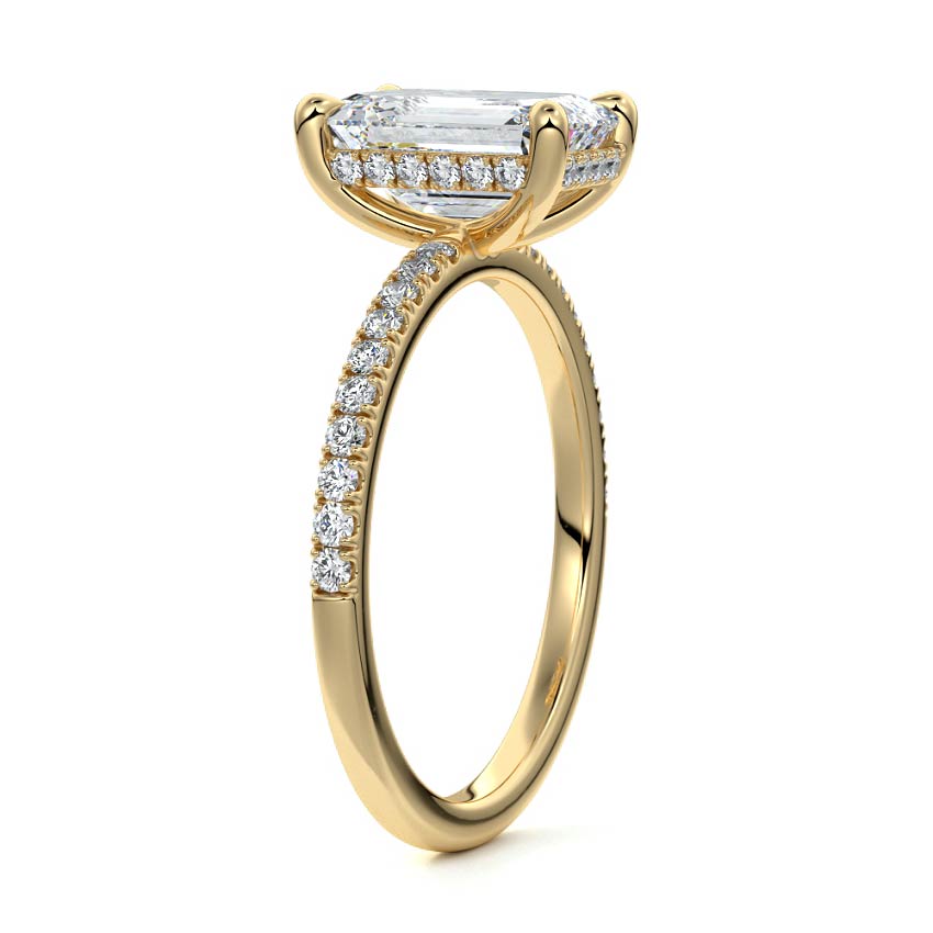 3.0 Carats Lab Grown Diamond Emerald Shape E-VS1 Hidden Halo & Pave Engagement Ring