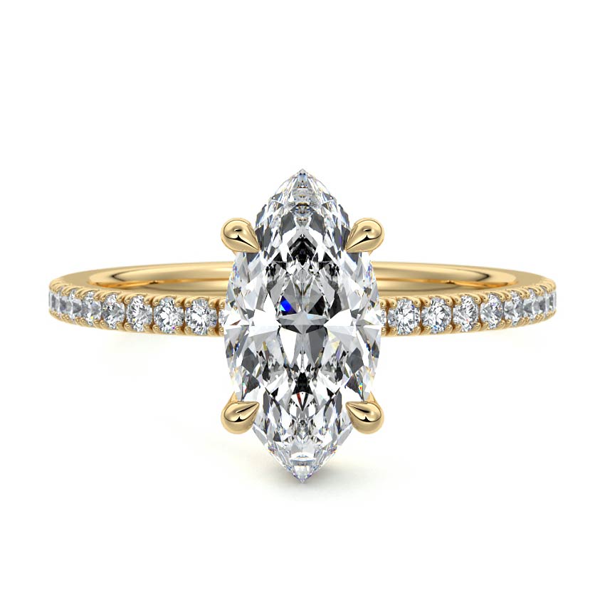 3.0 Carats Lab Grown Diamond Marquise Shape E-VS1 Hidden Halo & Pave Engagement Ring