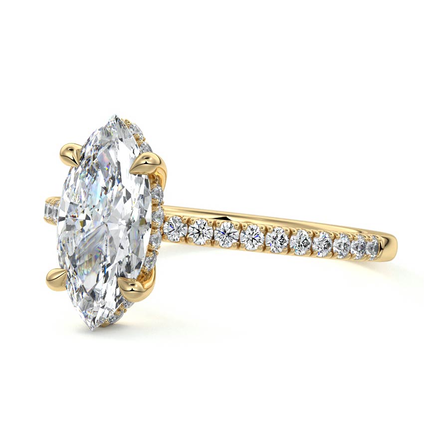 3.0 Carats Lab Grown Diamond Marquise Shape E-VS1 Hidden Halo & Pave Engagement Ring