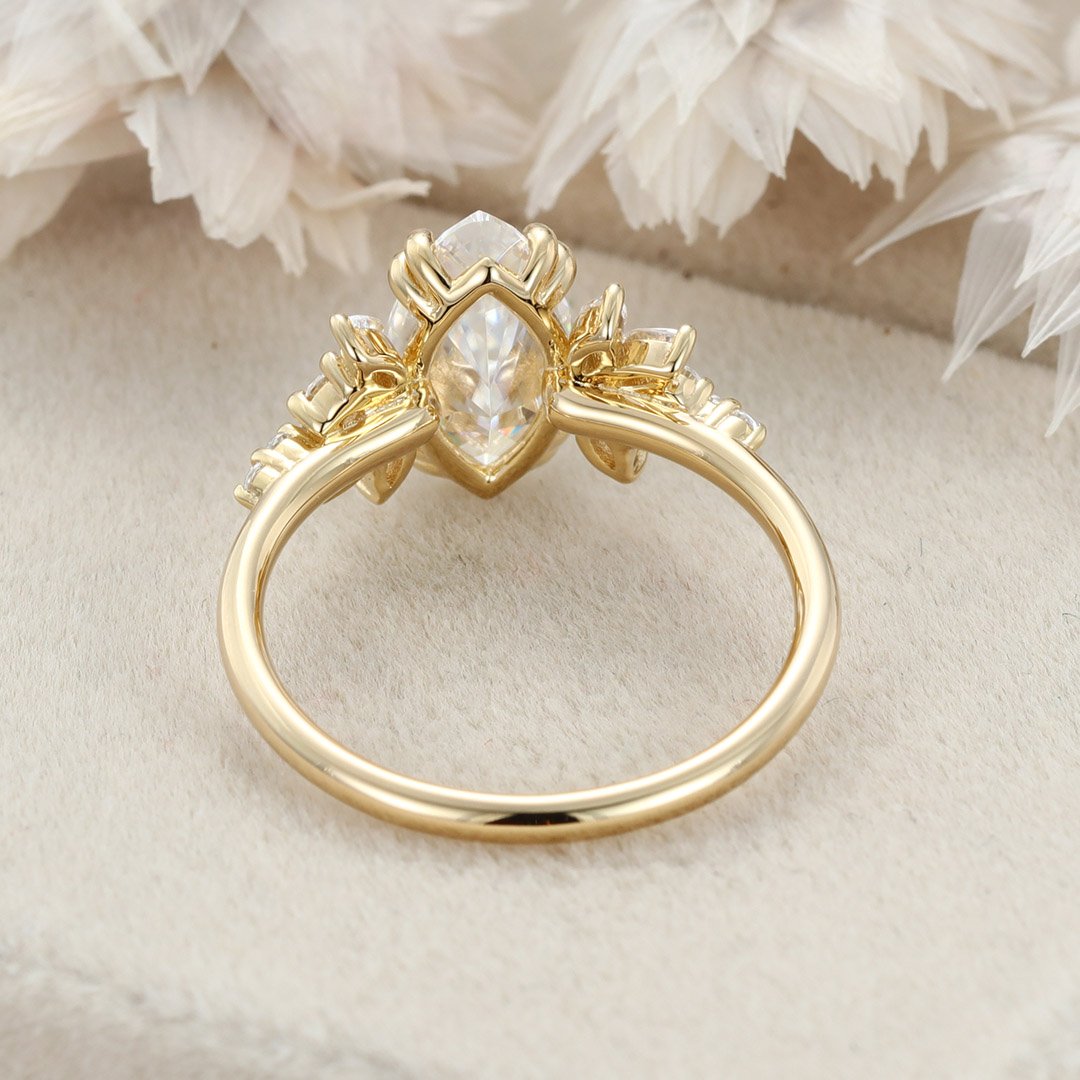 1.70 Carats Marquise Shape Moissanite Cluster Engagement Ring