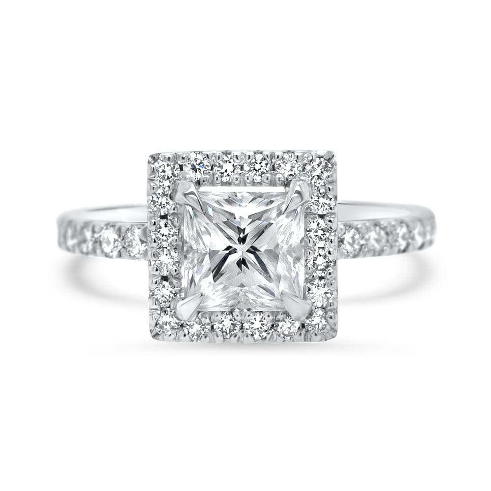 1.03 Carats Princess Shape Moissanite Halo & Pave Engagement Ring