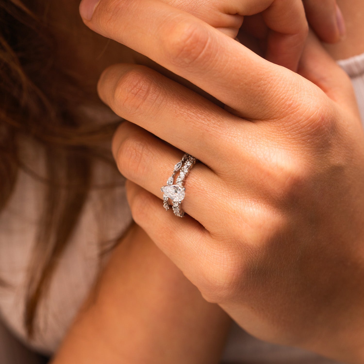 1.09 Carats Pear Shape Moissanite Pave Engagement Ring