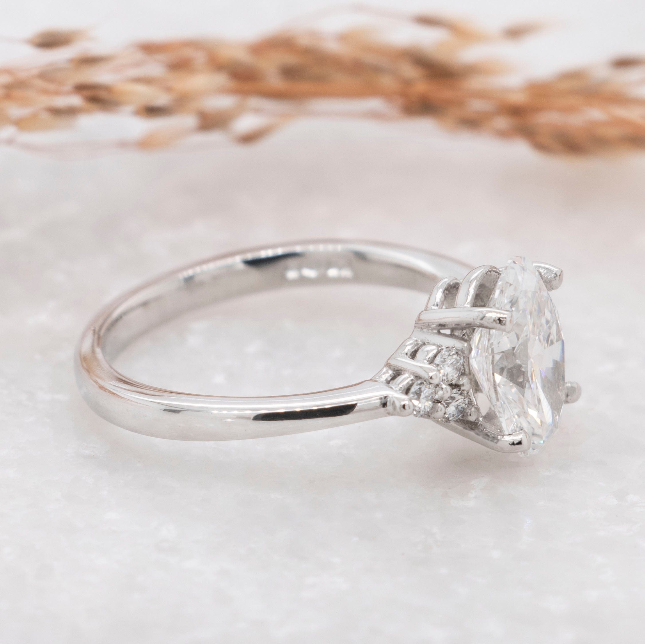 1.56 Carats Oval Shape Moissanite Cluster Engagement Ring