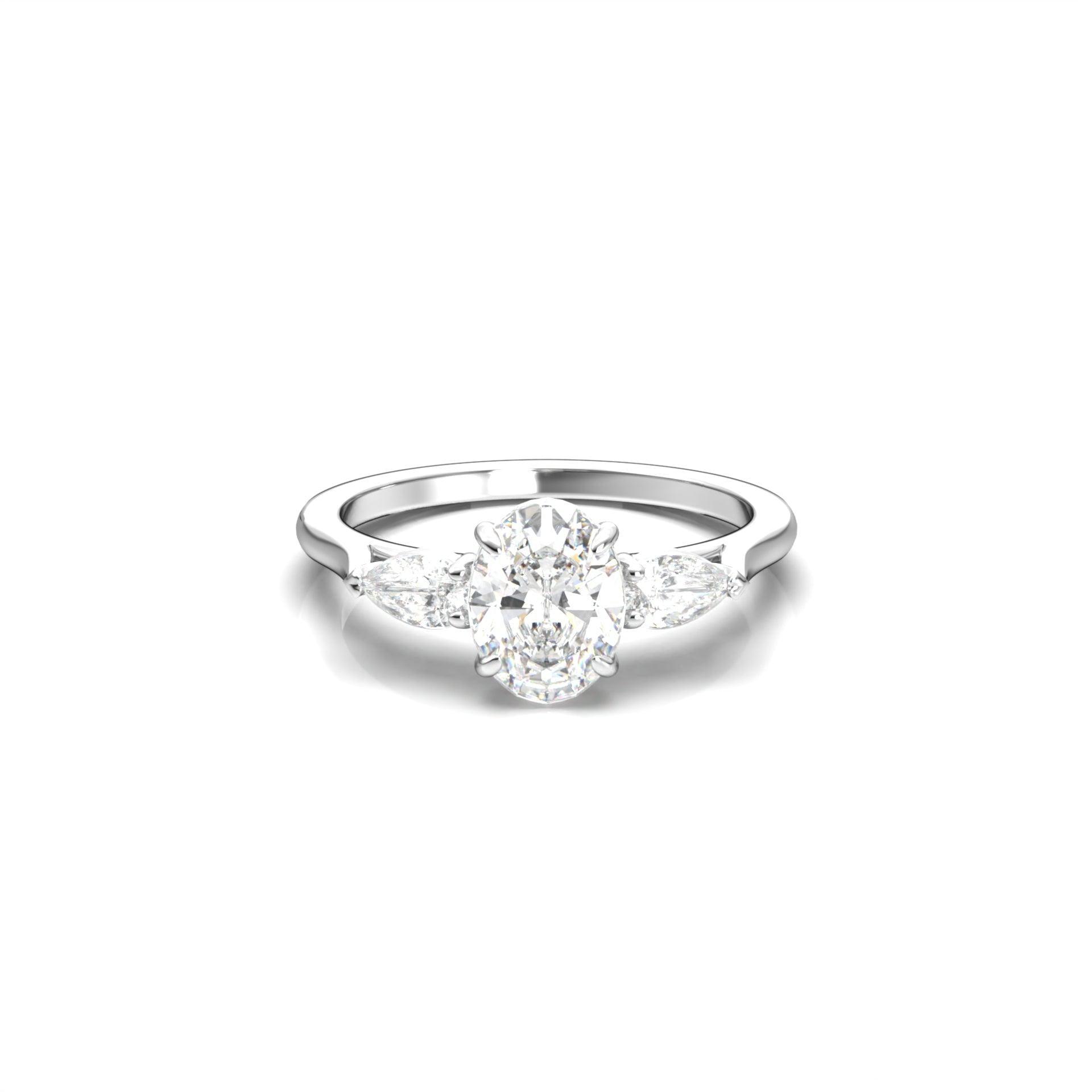 1.50 Carats Oval Shape Moissanite Three Stone Engagement Ring