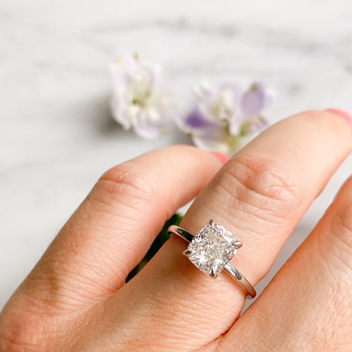 1.90 Carats Cushion Shape Moissanite Solitaire Engagement Ring