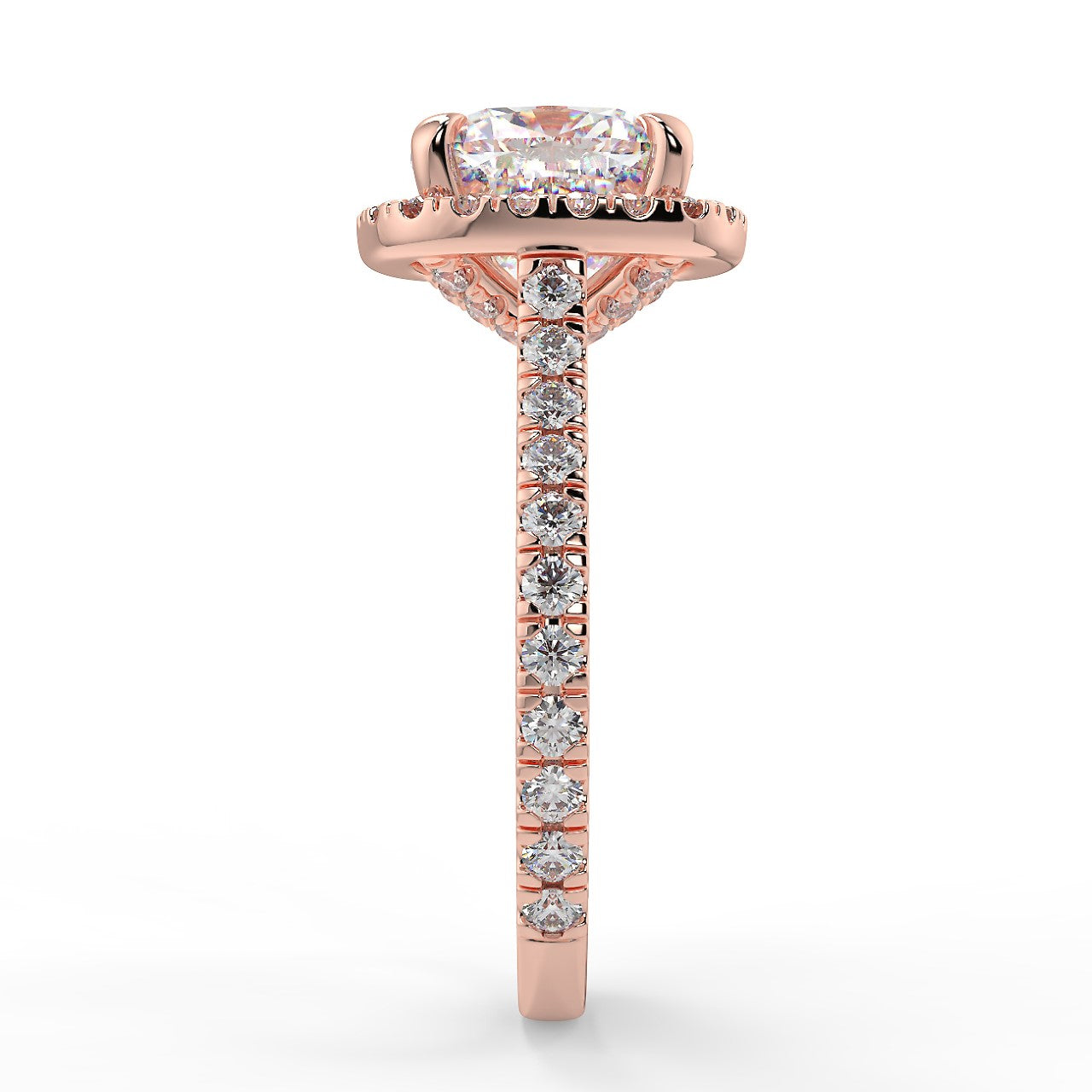 2.50 Carats Cushion Shape Moissanite Halo Pave Engagement Ring