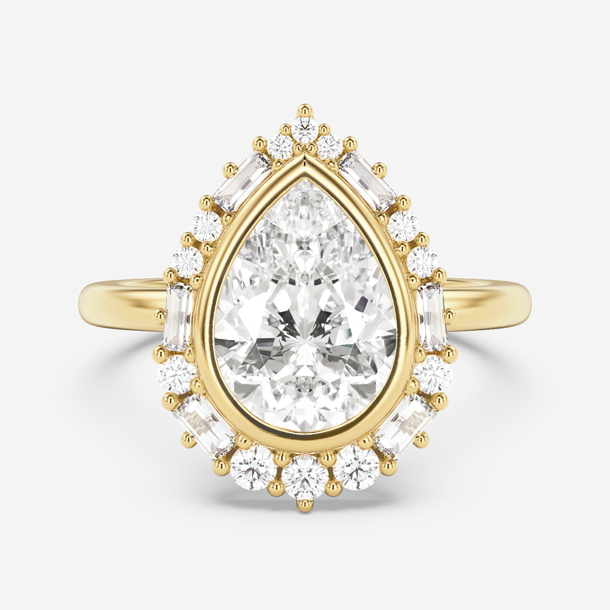 2.10 Carats Pear Shape Moissanite Halo Engagement Ring