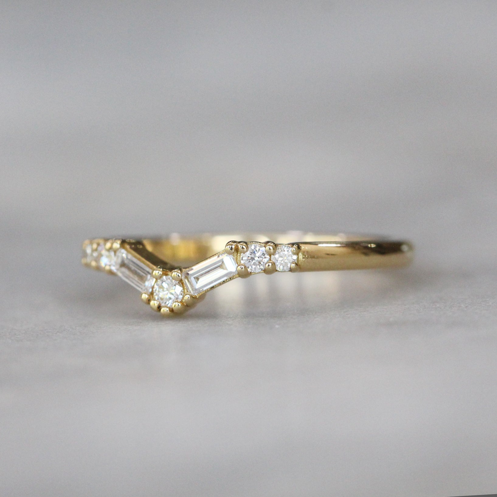 0.45 Carats Moissanite Round & Baguette V Shape Wedding Band