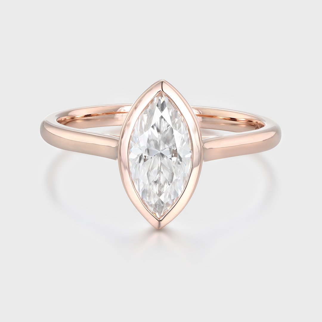 1.0 Carats Marquise Shape Moissanite Bezel Solitaire Engagement Ring