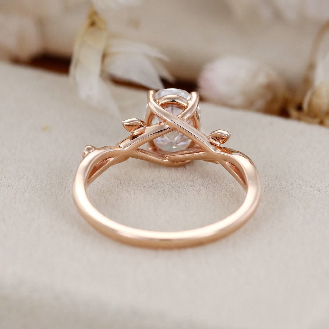 1.50 Carats Oval Shape Moissanite Unique Twig Style Engagement Ring
