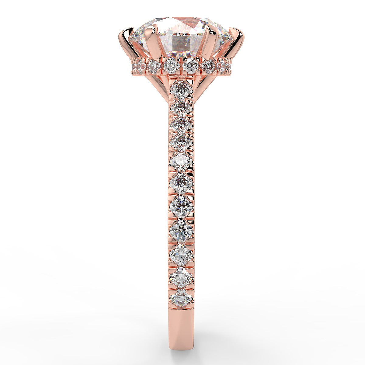 2.20 Carats Round Shape Moissanite Hidden Halo & Pave Engagement Ring