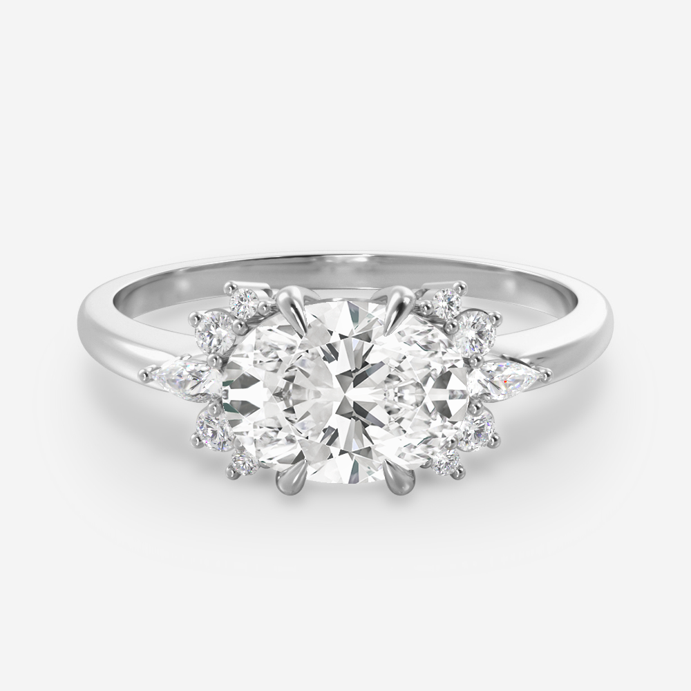 1.25 Carats East West Oval Shape Moissanite Cluster Engagement Ring