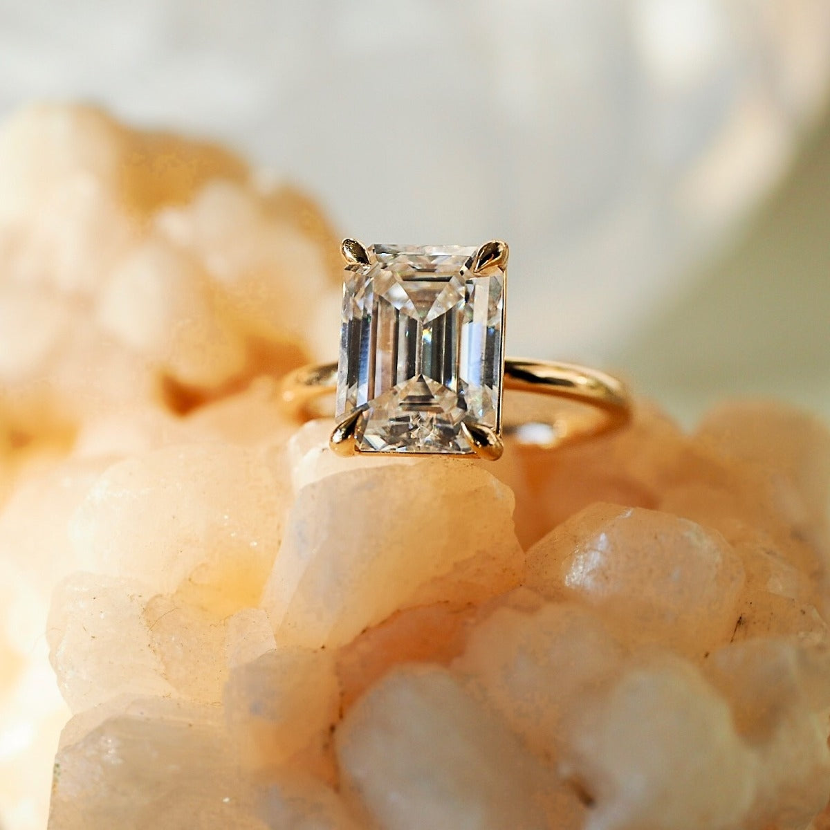 3.70 Carats Emerald Shape Moissanite Solitaire Engagement Ring