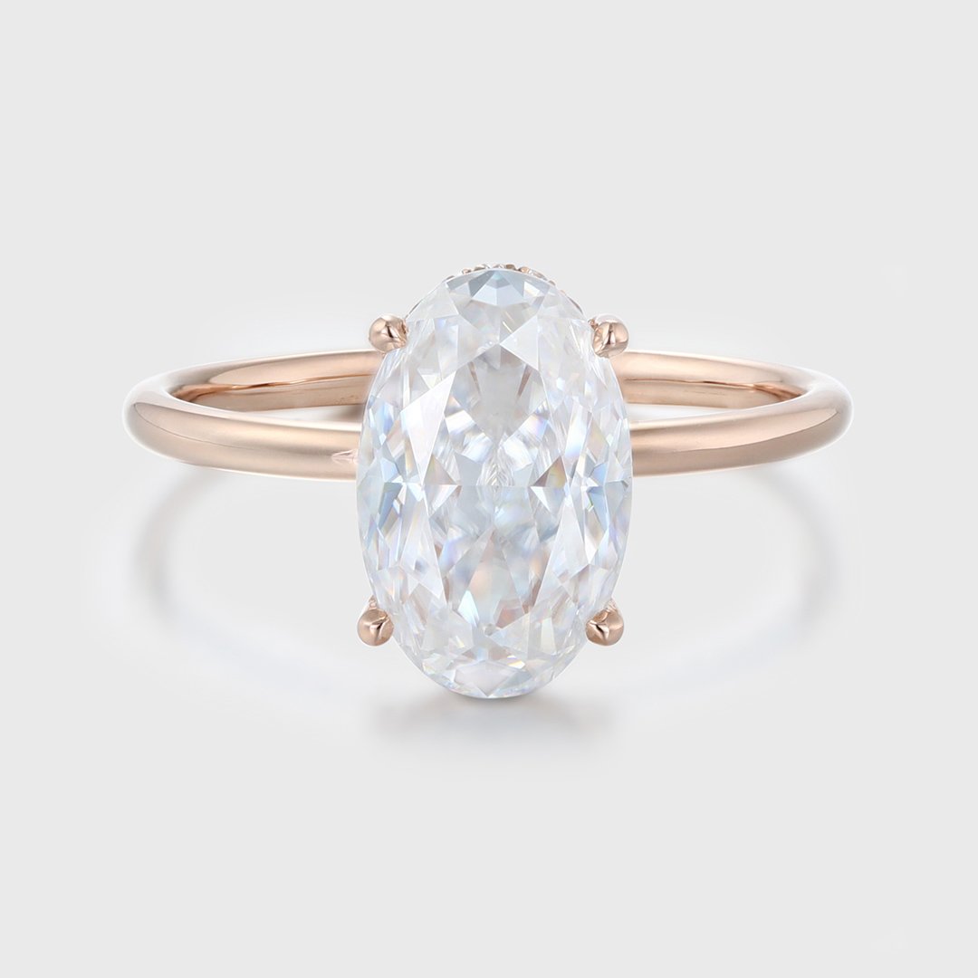 3.0 Carats Oval Shape Moissanite Hidden Halo Engagement Ring
