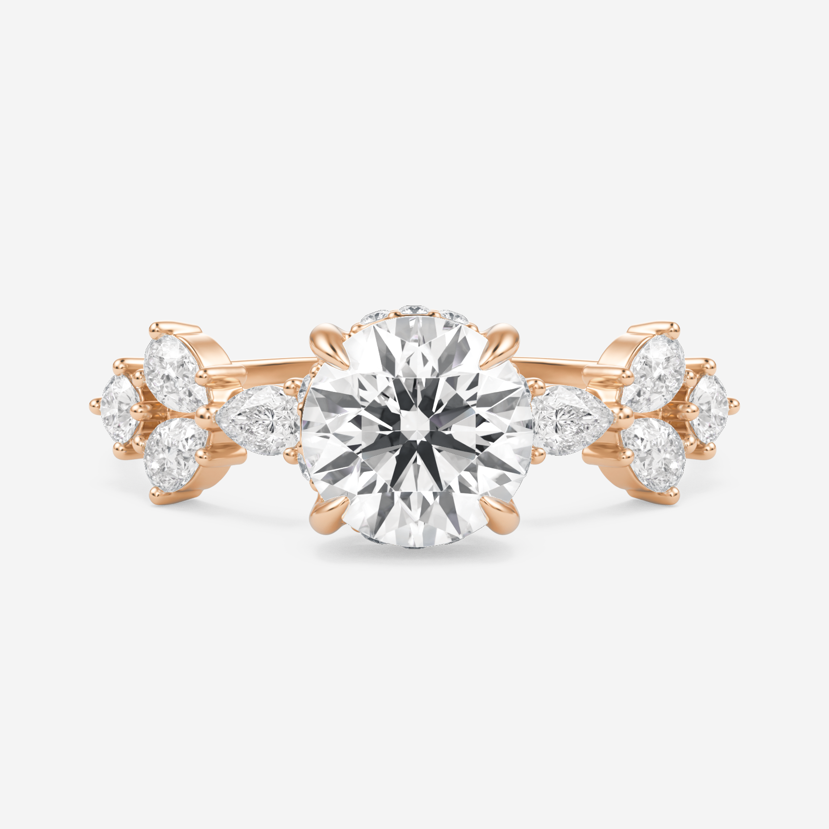 1.0 Carats Round Shape Moissanite Hidden Halo Engagement Ring