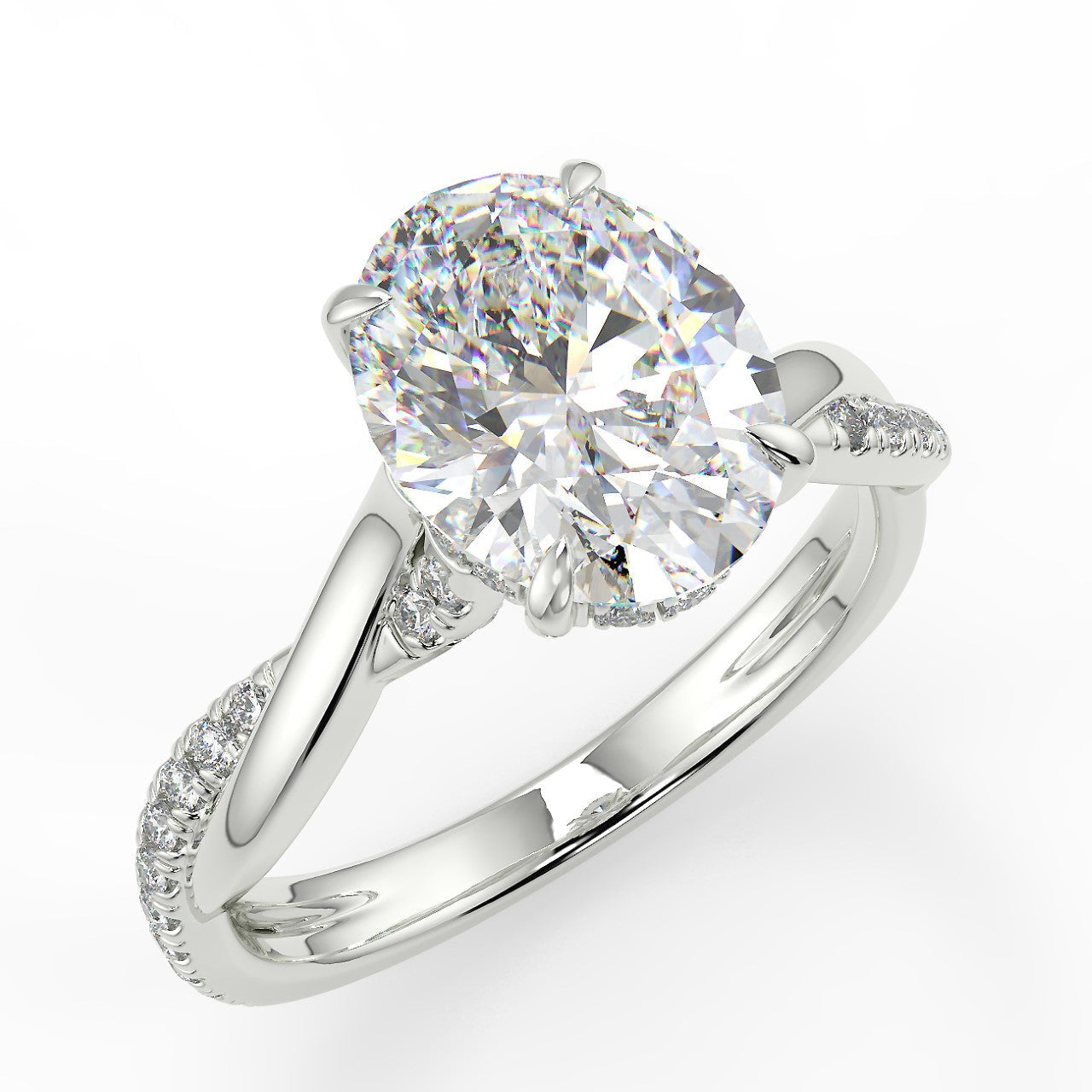 2.30 Carats Oval Shape Moissanite Hidden Halo & Pave Engagement Ring