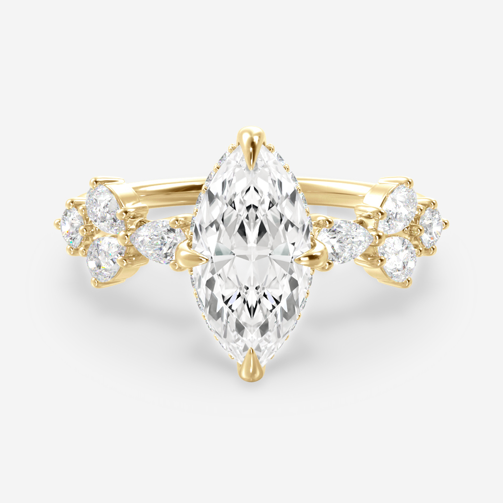 1.0 Carats Marquise Shape Moissanite Cluster Engagement Ring