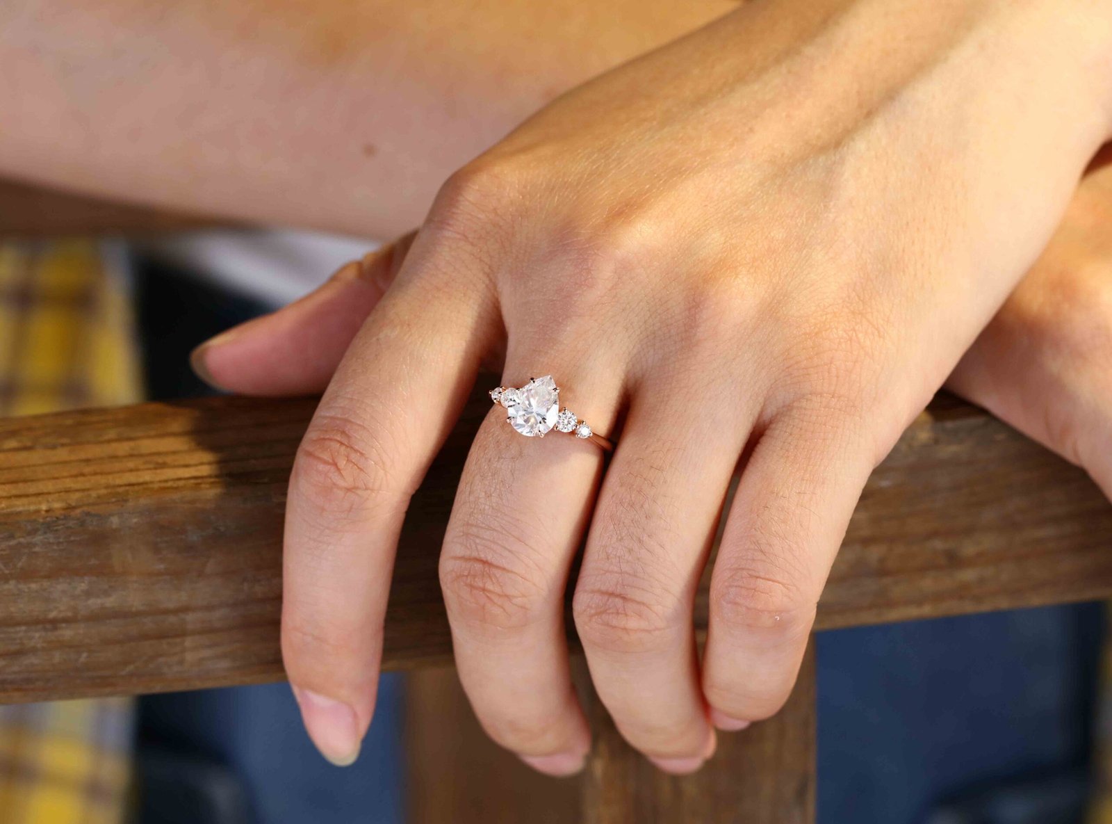 2.0 Carats Pear Shape Moissanite Five Stone Engagement Ring