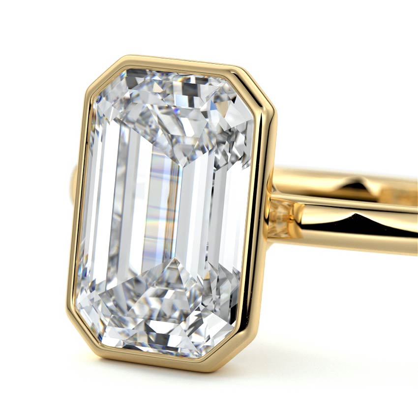 4.0 Carats Lab Grown Diamond Emerald Shape E-VS1 Bezel Engagement Ring