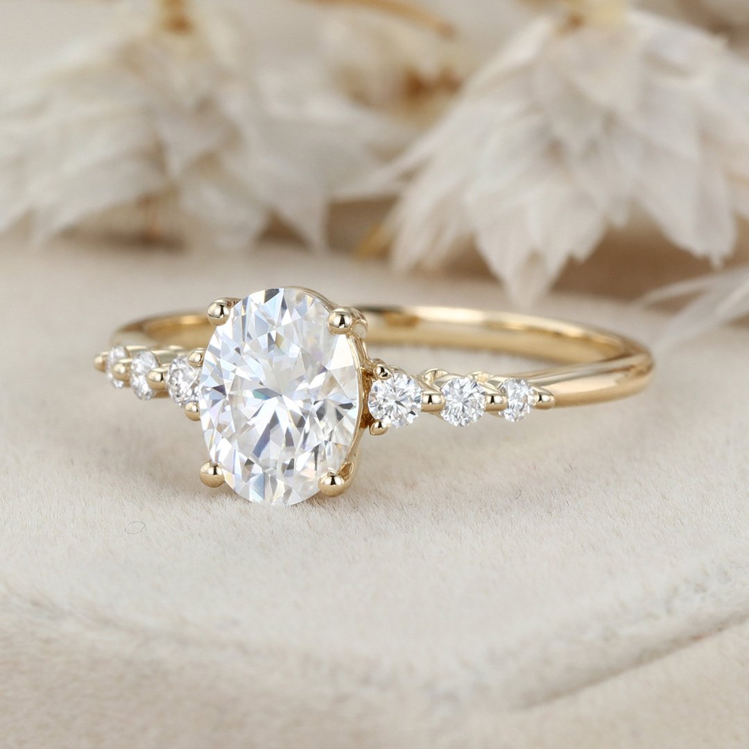 1.50 Carats Oval Shape Moissanite Seven Stone Engagement Ring