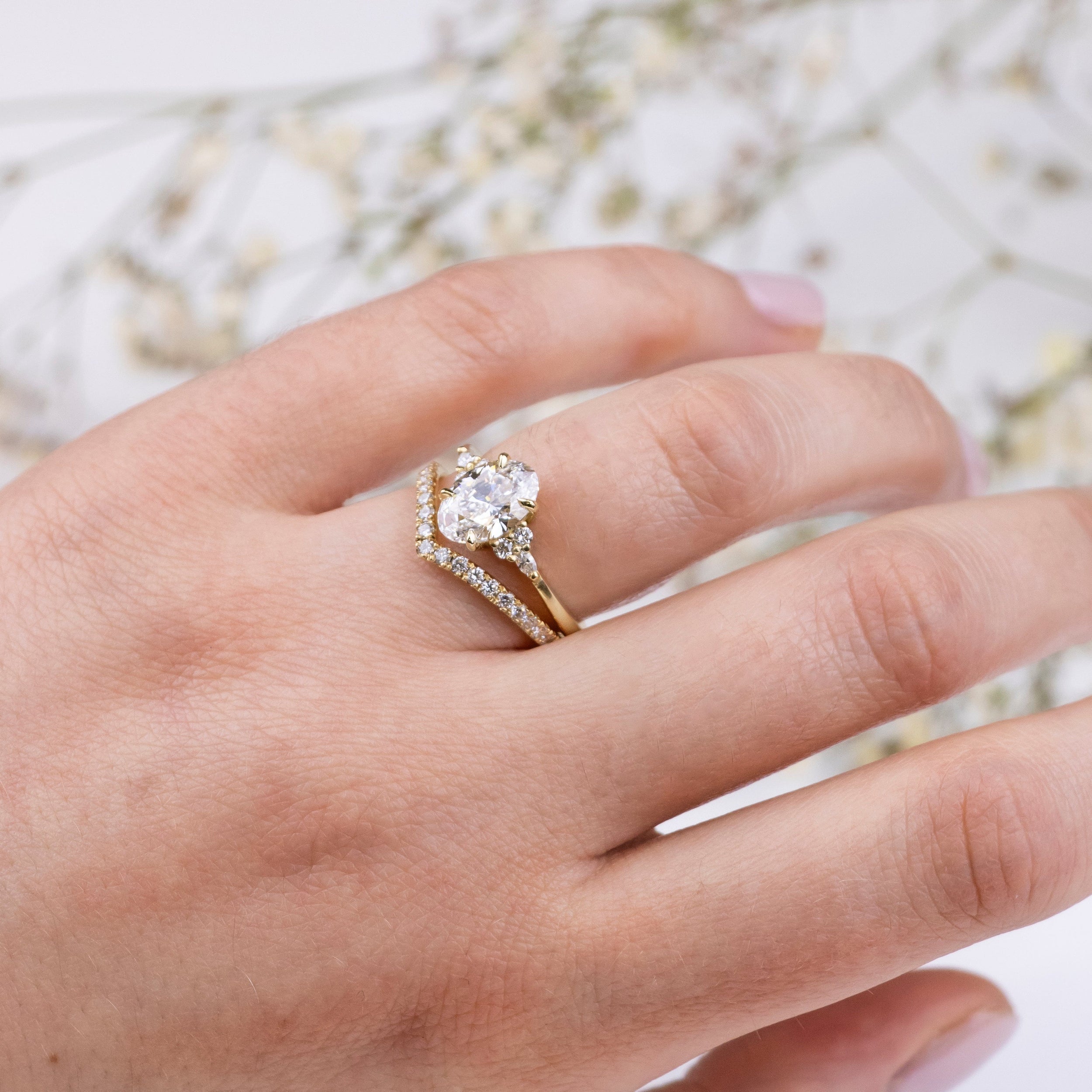 1.51 Carats Oval Shape Moissanite Cluster Engagement Ring