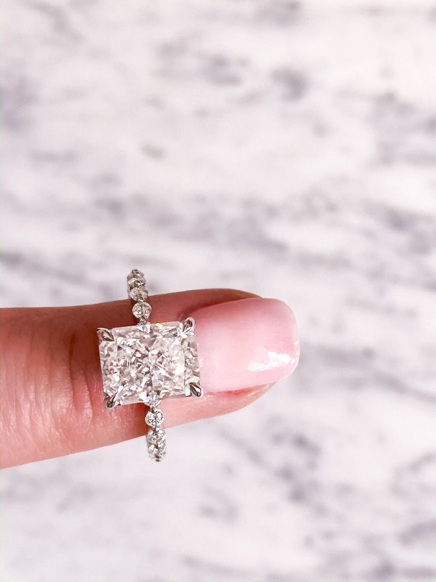 3.0 Carats Radiant Shape Moissanite Pave Engagement Ring
