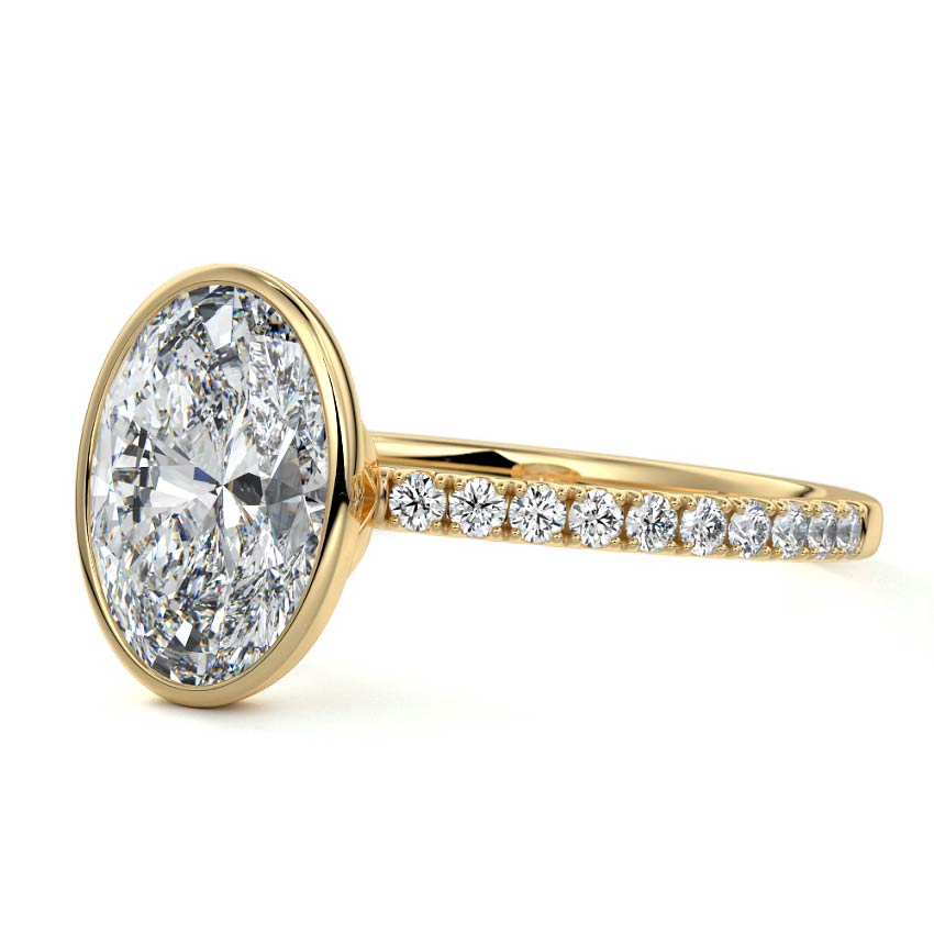 5.50 Carats Lab Grown Diamond Oval Shape E-VS1 Bezel & Pave Engagement Ring