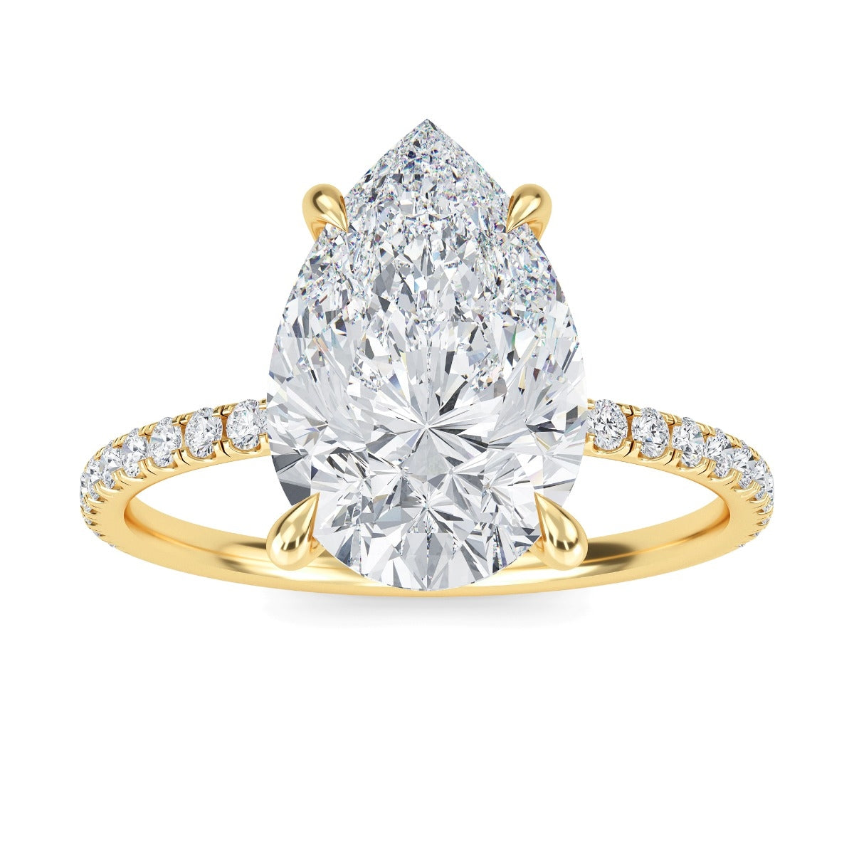 3.30 Carats Pear Shape Moissanite Pave Engagement Ring