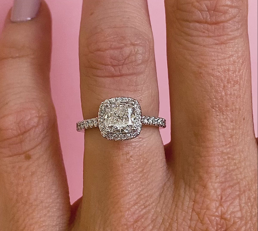1.50 Carats Lab Grown Diamond Cushion Shape E-VS1 Halo Engagement Ring