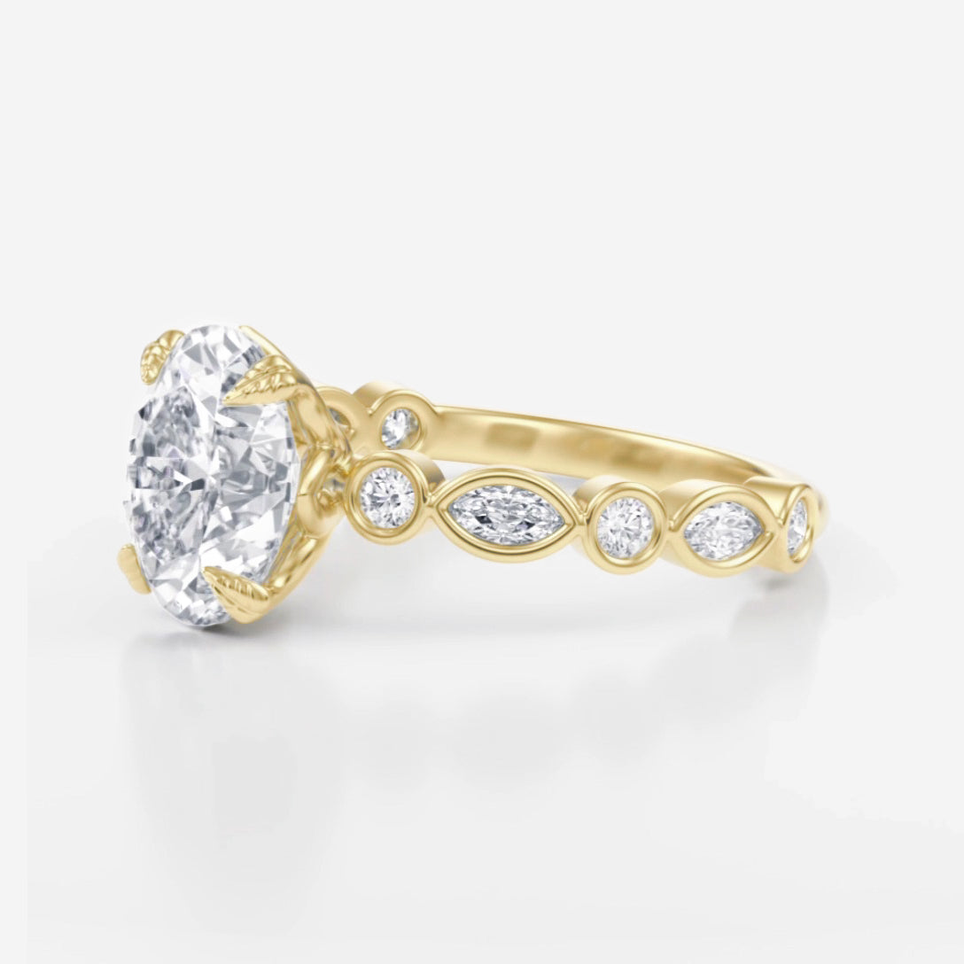 2.10 Carats Oval Shape Moissanite Pave Engagement Ring