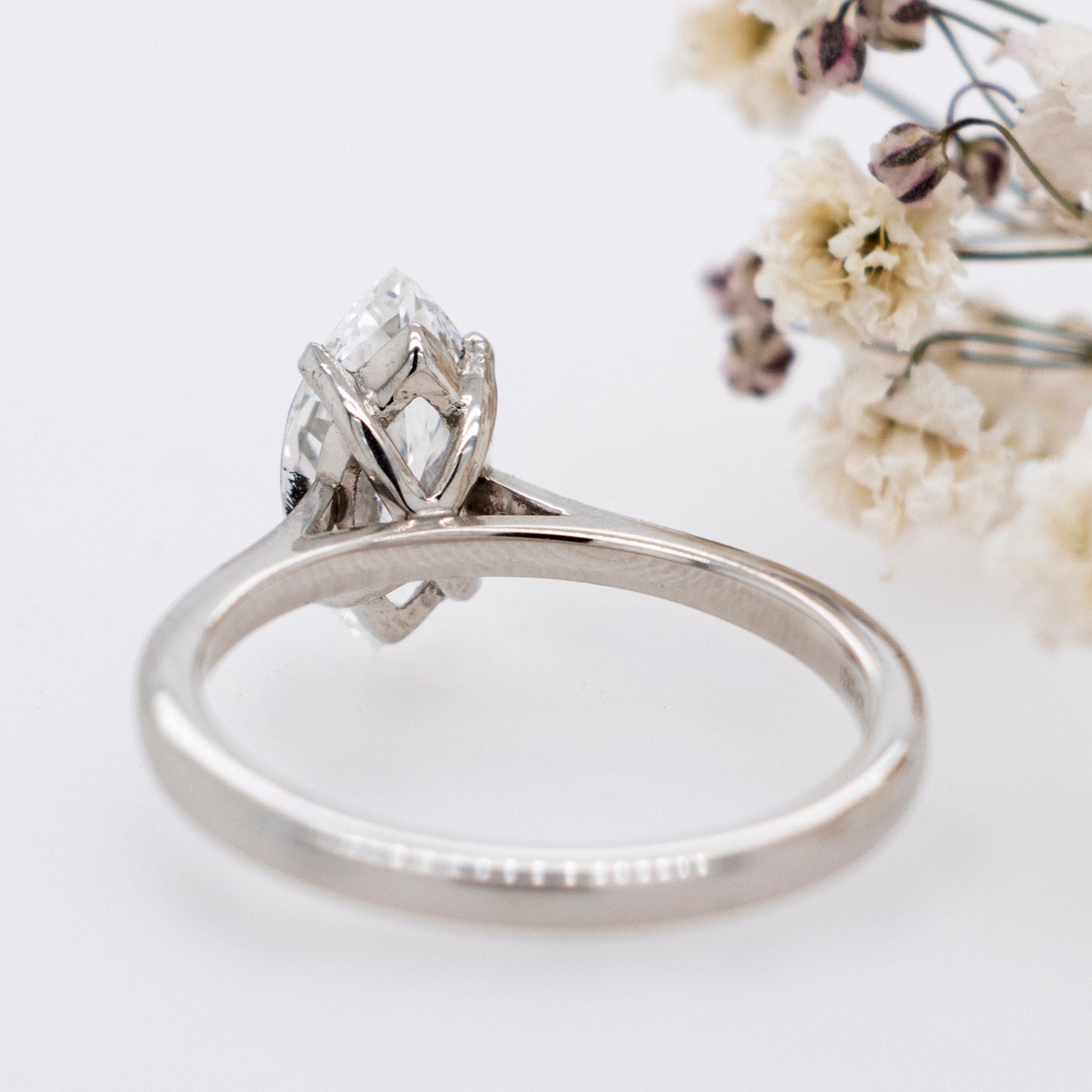 0.90 Carats Marquise Shape Moissanite Three Stone Engagement Ring