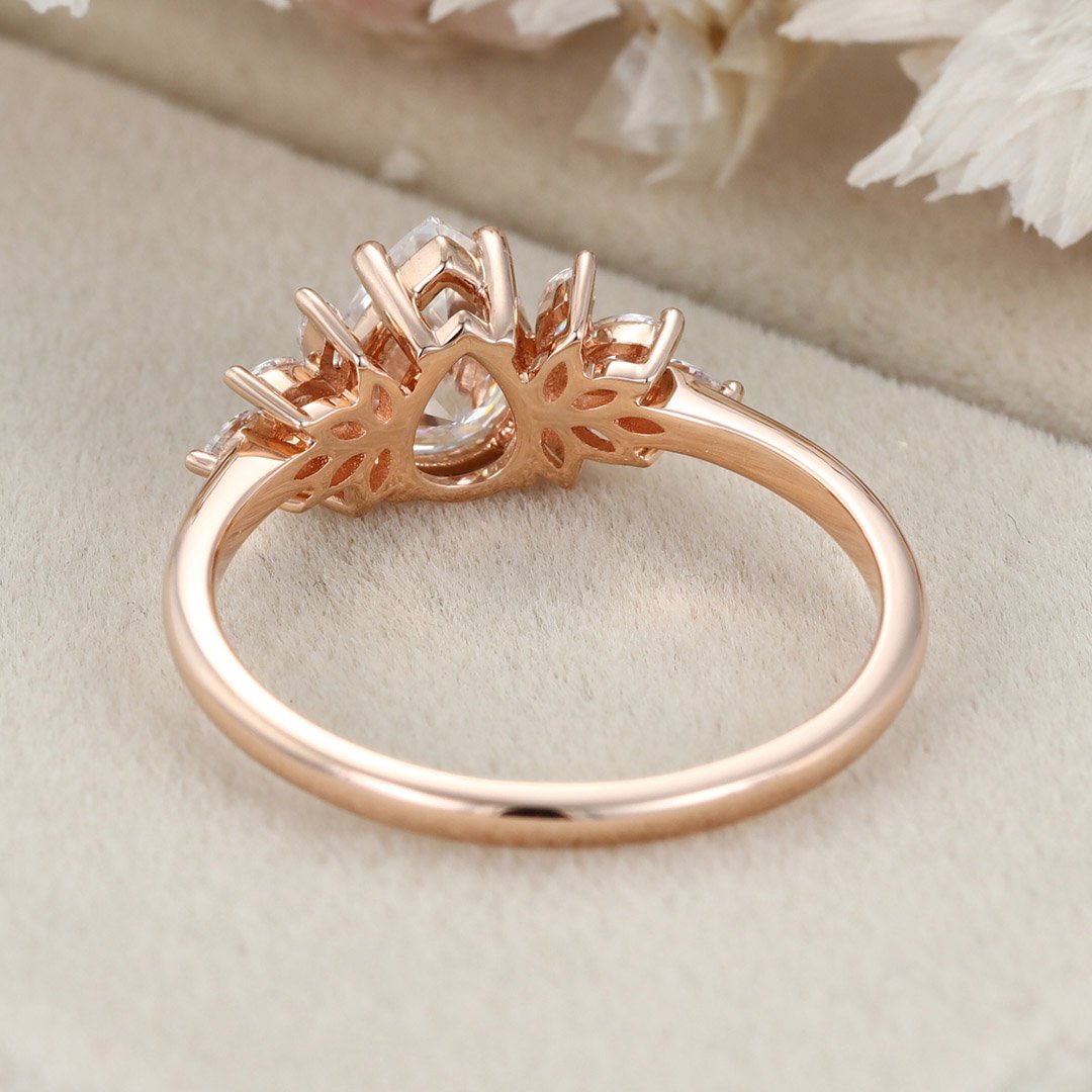 1.50 Carats Pear Shape Moissanite Cluster Engagement Ring