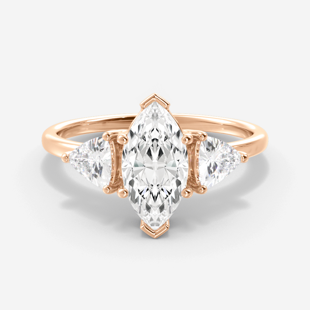 1.0 Carats Marquise Shape Moissanite Three Stone Engagement Ring