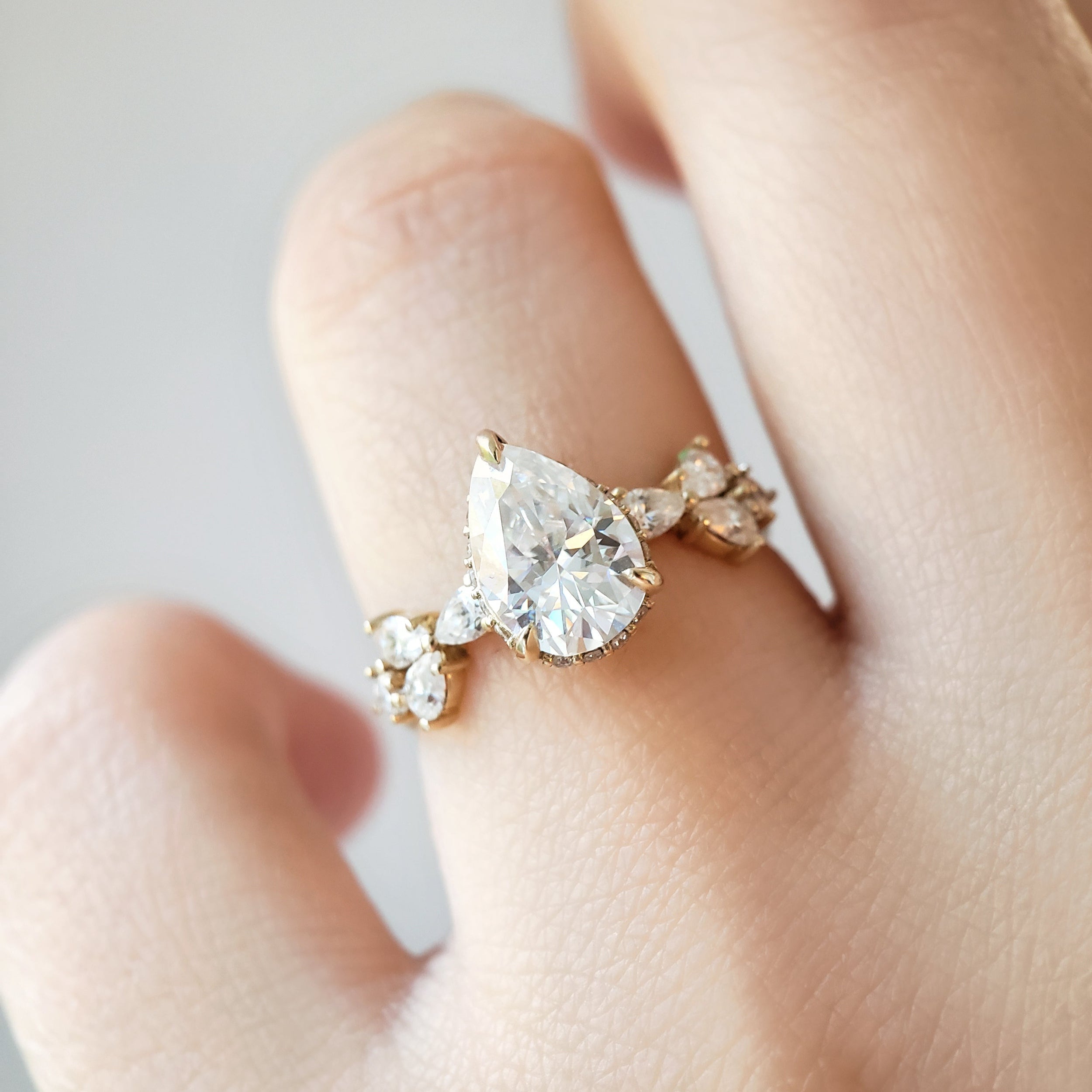 1.20 Carats Pear Shape Moissanite Hidden Halo Engagement Ring