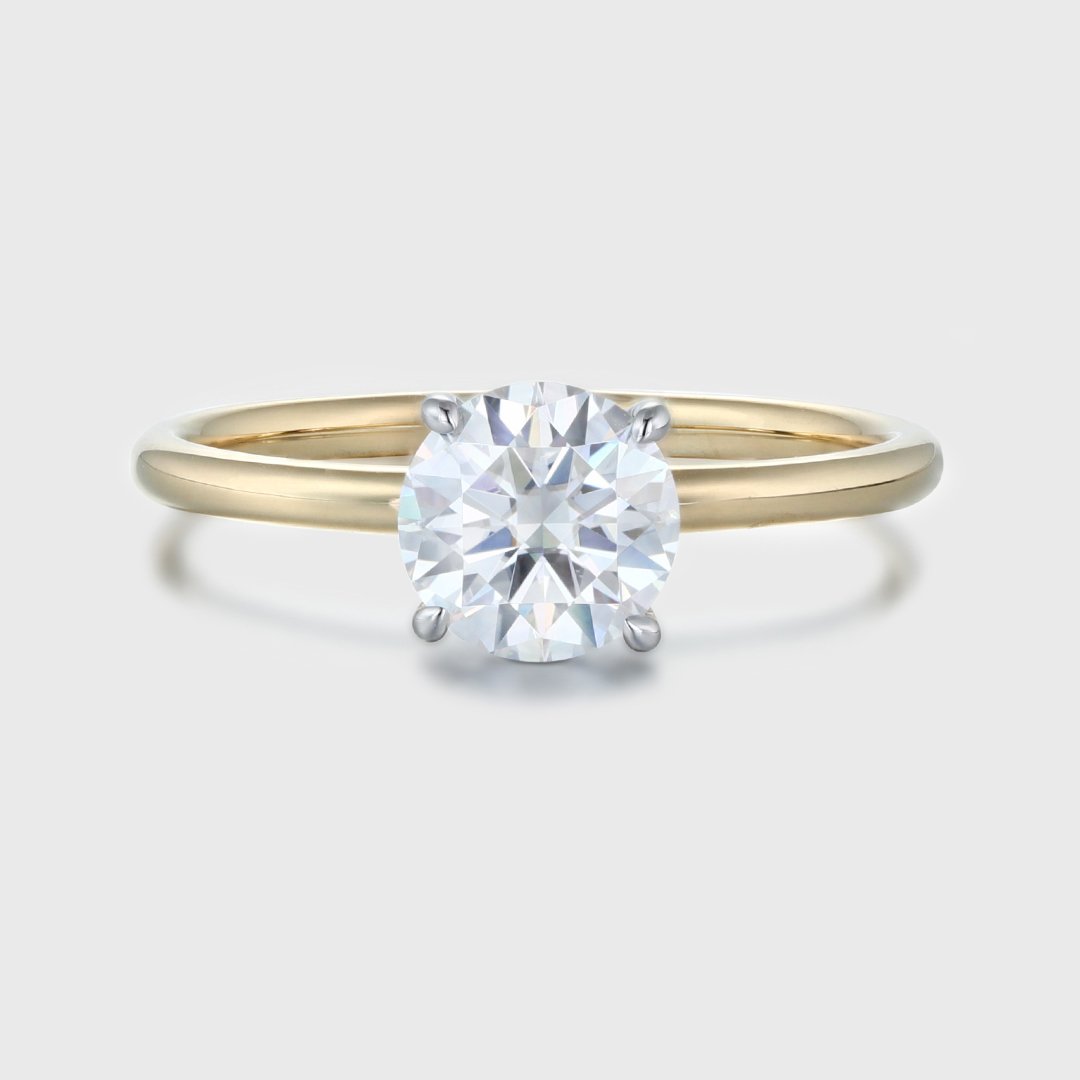 1.0 Carats Round Shape Moissanite Hidden Halo Engagement Ring