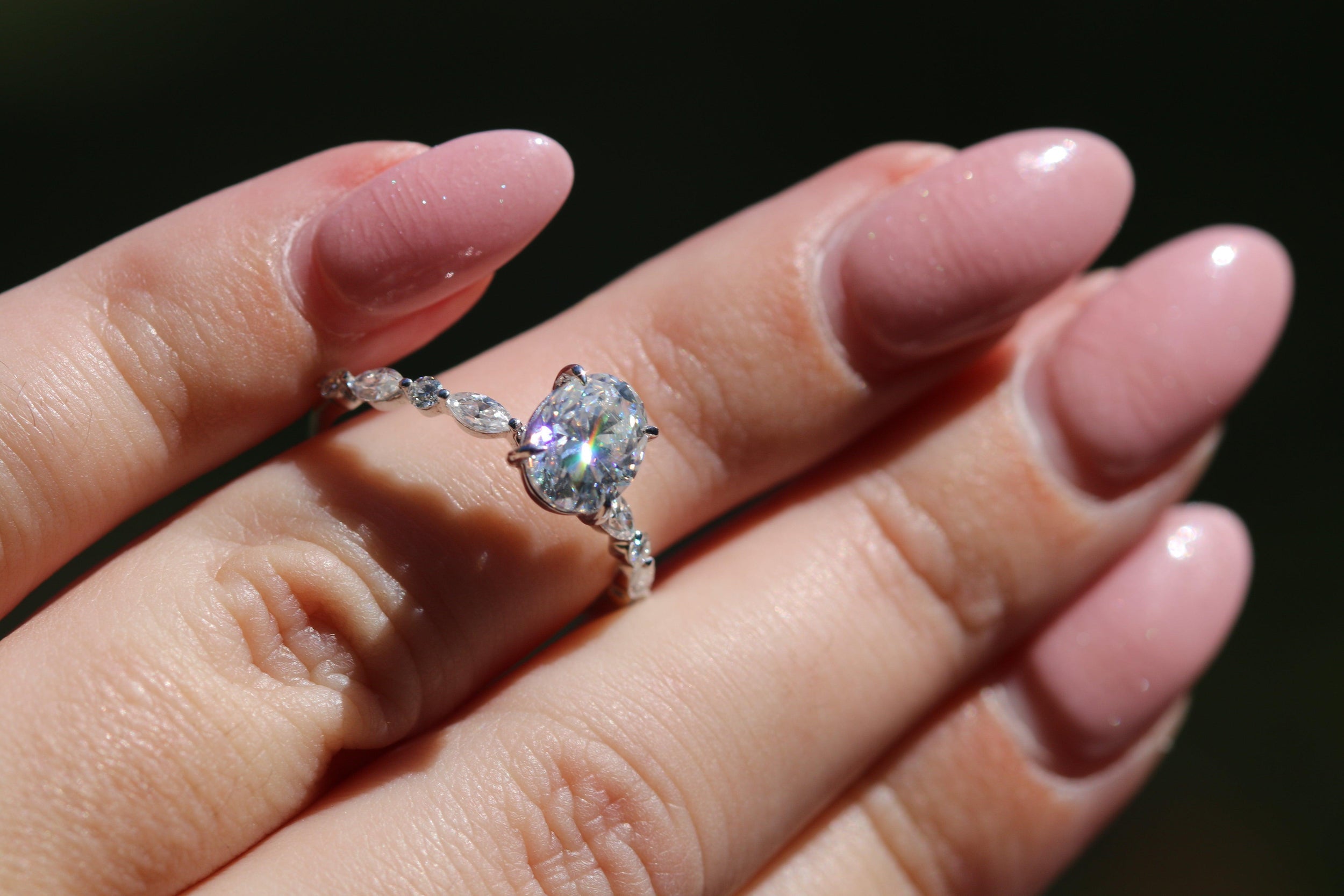 1.0 Carats Oval Shape Moissanite Pave Engagement Ring
